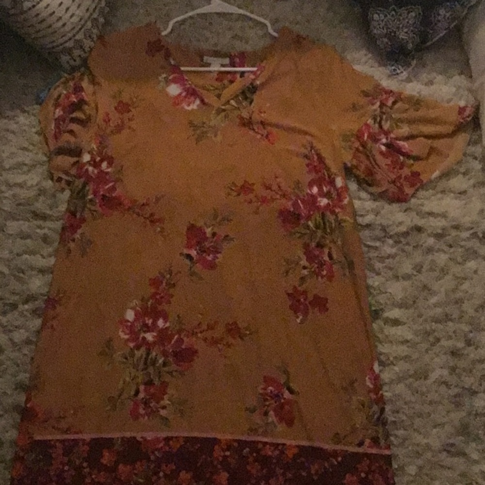 yellow with red flowers flowy dress